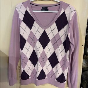 Tommy Hilfiger Pink and Purple Argyle V-Neck Sweater